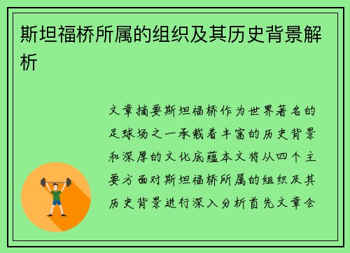 斯坦福桥所属的组织及其历史背景解析